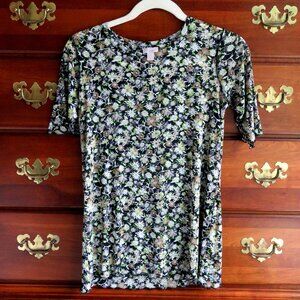 LOGO Layers by Lori Goldstein Printed Sheer Mesh Elbow Sleeve Top - Marigold XXS